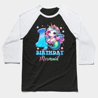 Unicorn Mermaid 1st Birthday 1 Year Old Party Girls B-day Gift For Girls Kids Baseball T-Shirt